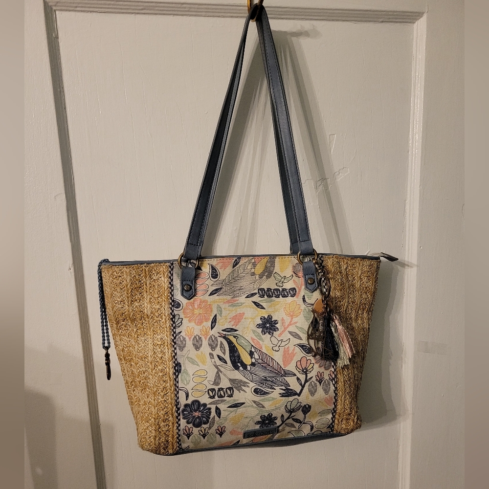Sakroots Blue and Tan Tote Bag with Artistic Flair